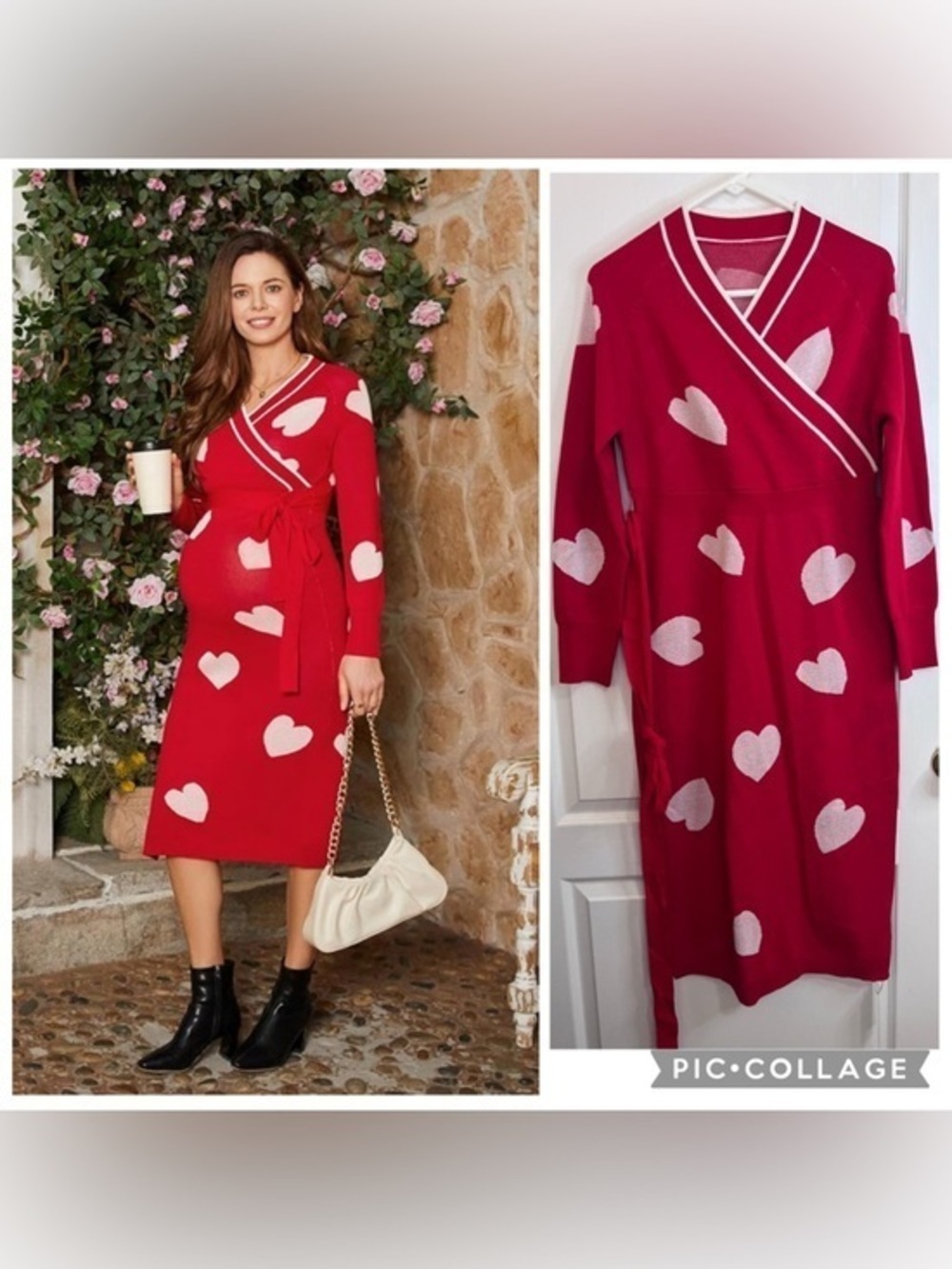 V for city Red Heart Print Wrap Maternity Dress size XL